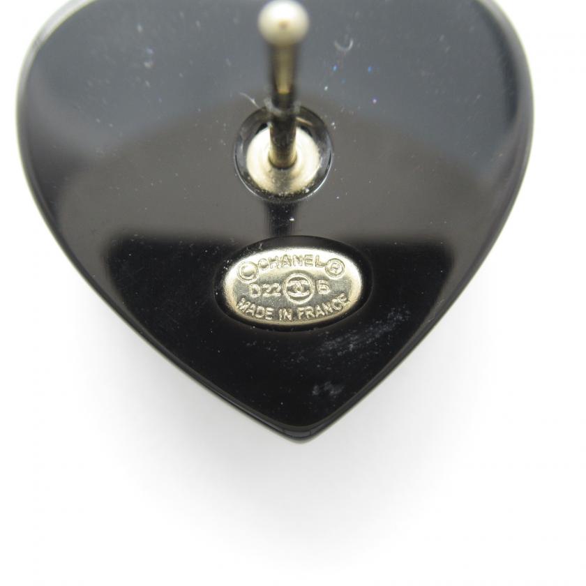 Chanel Heart Earrings Black Champagne Gold Plating