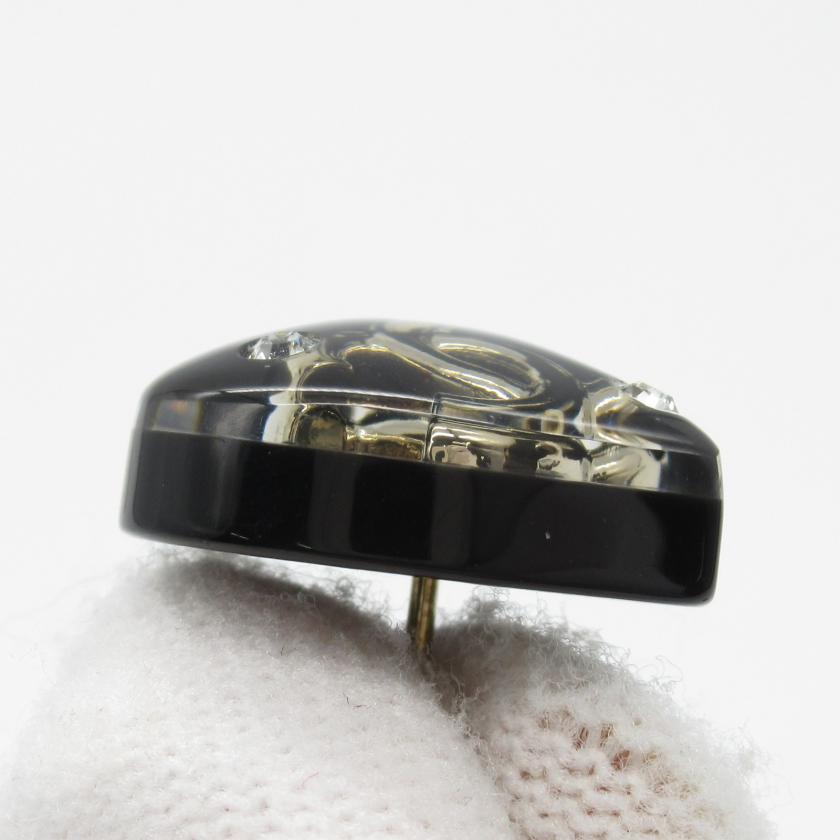 Chanel Heart Earrings Black Champagne Gold Plating