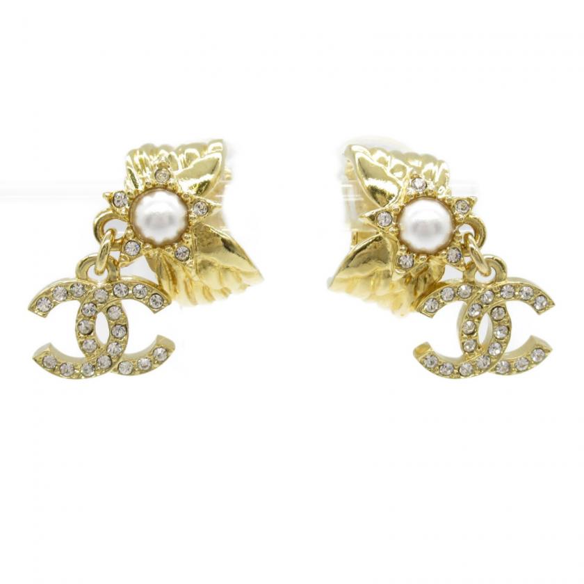 Chanel Coco Mark Gold Plated Stone Earrings Gold