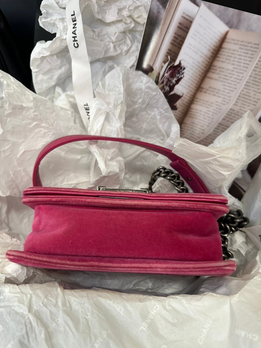 Chanel Rose Pink Small LeBoy Chain Crossbody Bag Silver Buckle