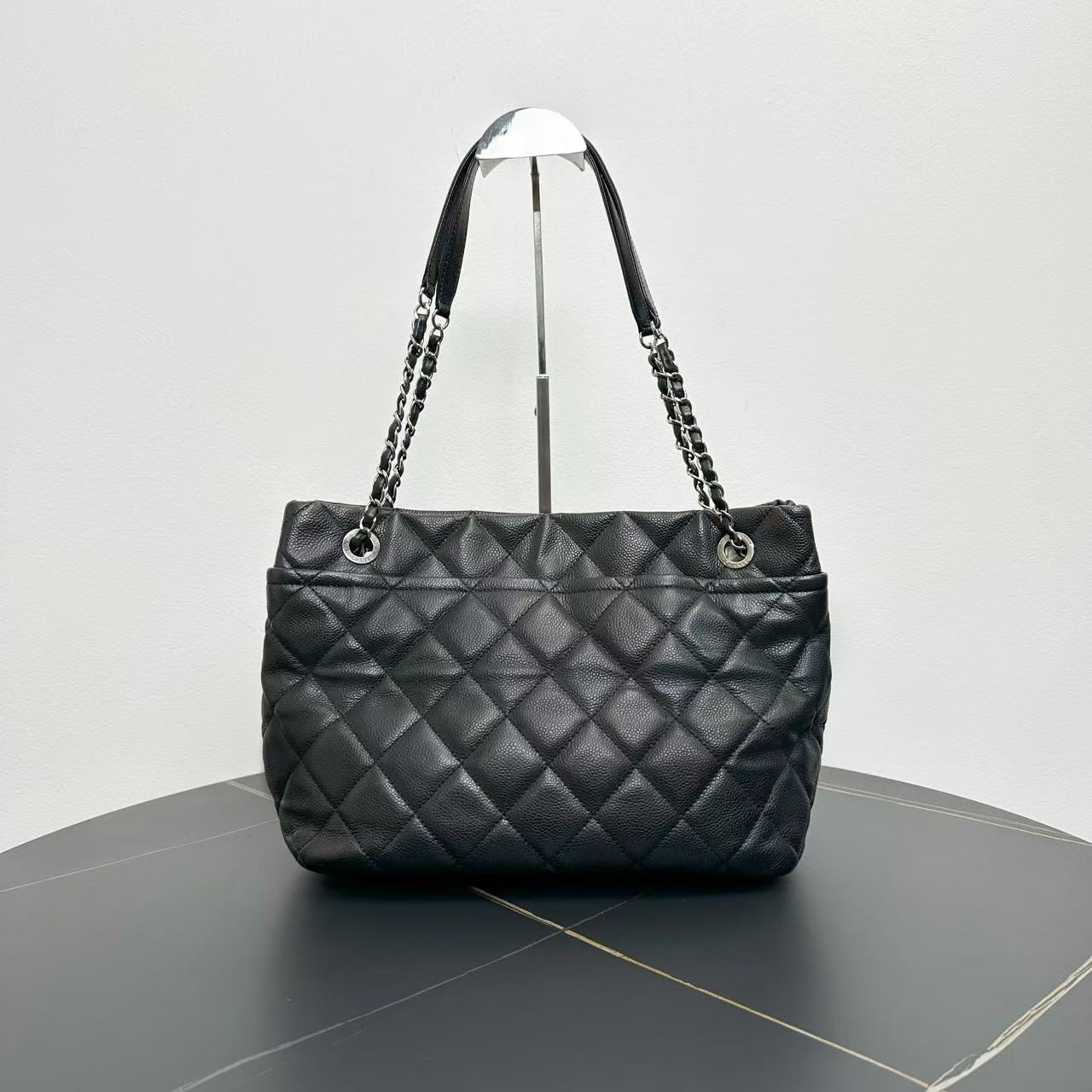 Chanel Grand Shopping Black Quilted Caviar Leather Tote Bag 2012-2013 Medium