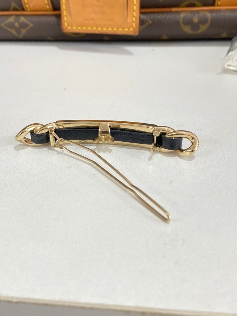 Chanel Gold Black Rhinestone Hair Clip