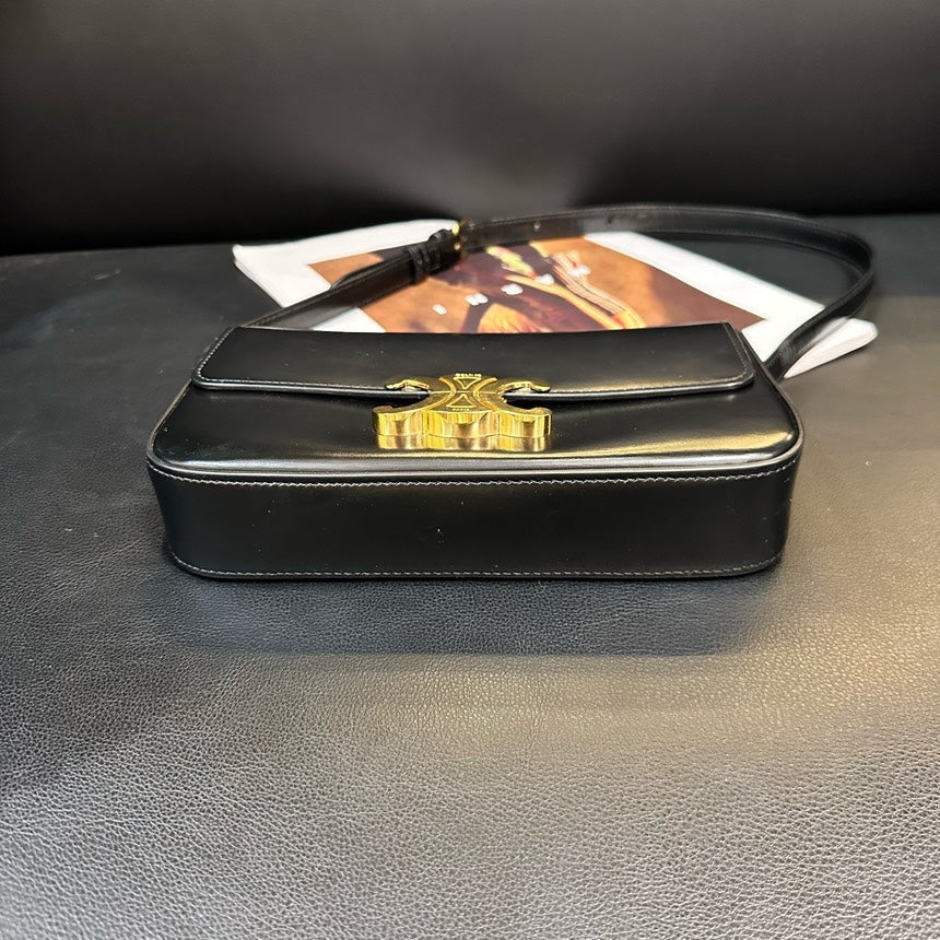 Celine Arc de Triomphe Black Gold Baguette Shoulder Bag 20cm