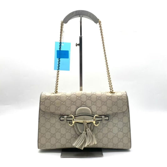Gucci Emily Beige Canvas Chain Shoulder Bag Medium