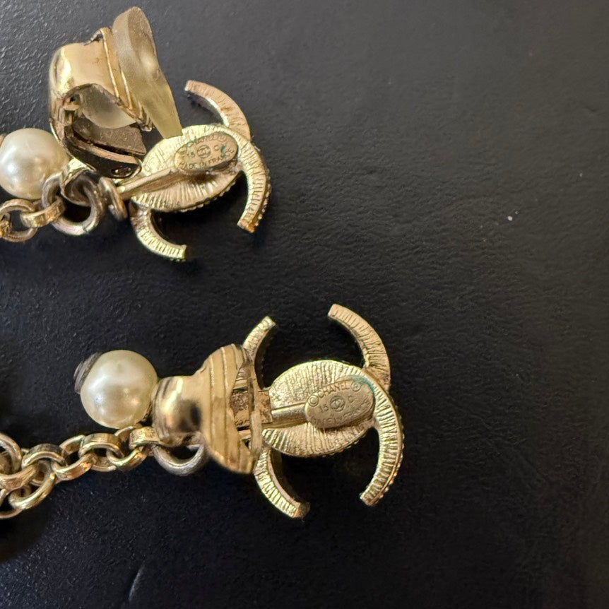 Chanel Coco Pearl Gold Dangling Clip-on Earrings