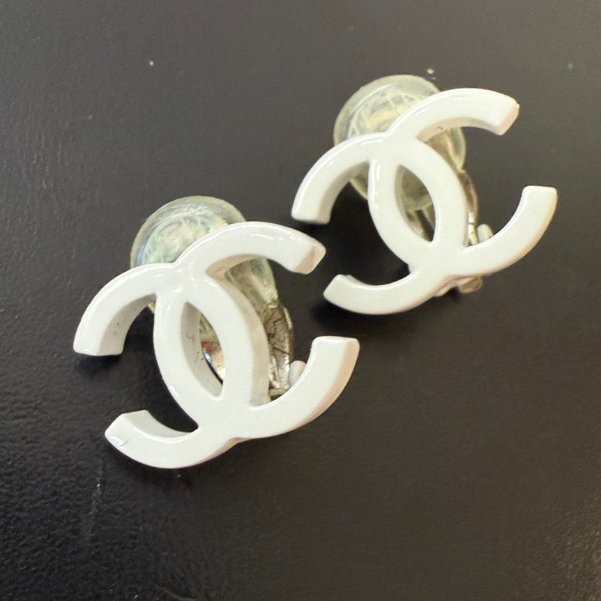 Chanel Vintage White Coco Clip-on Earrings