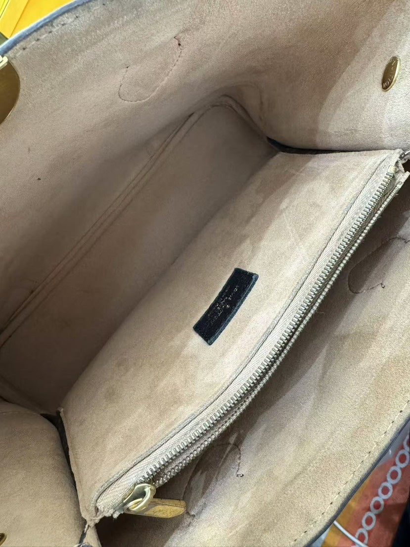 Louis Vuitton Monogram Canvas Black Leather Tote Bag Medium