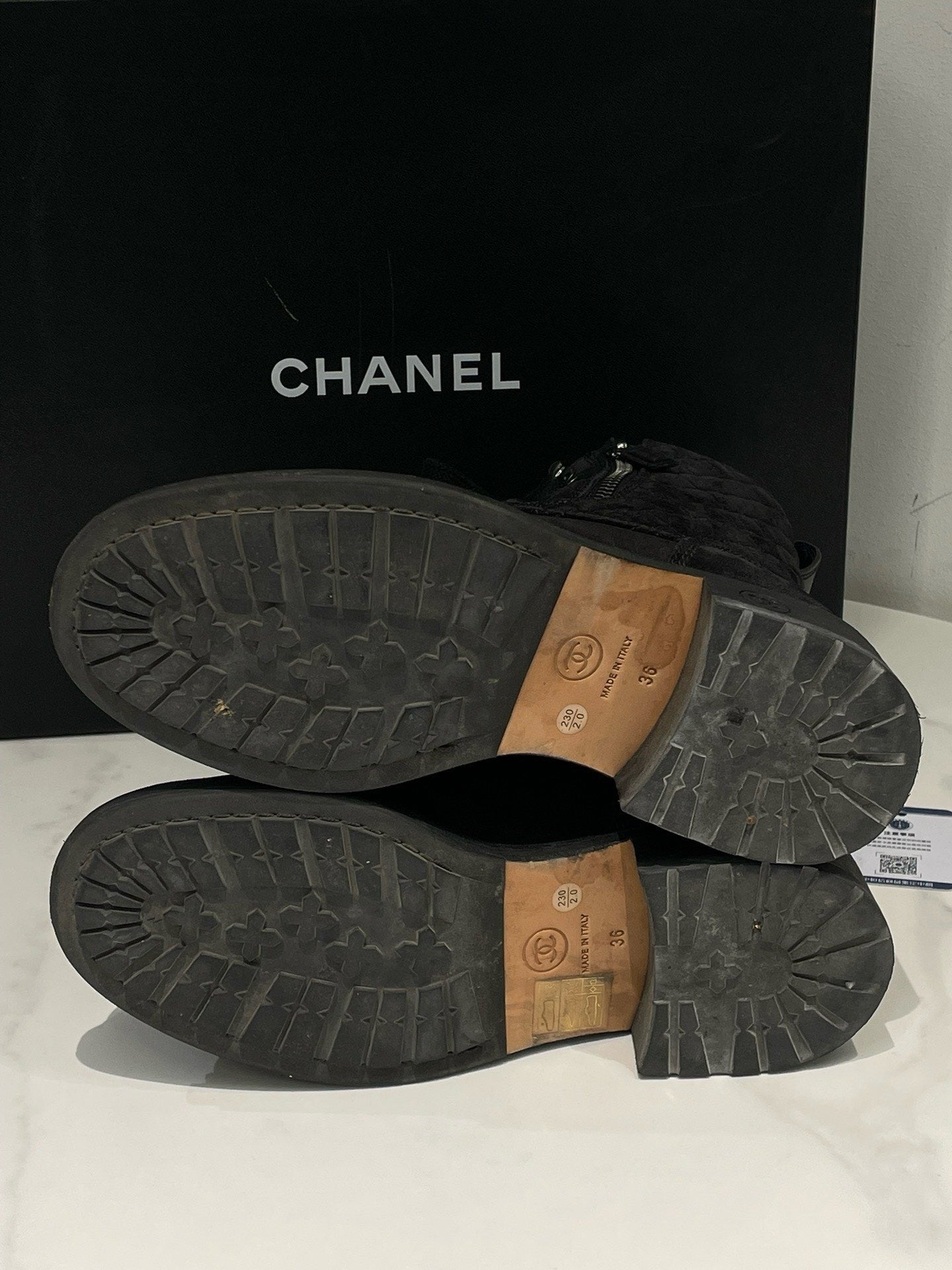 Chanel Black Suede Leather Lace Up Ankle Boots Size 36