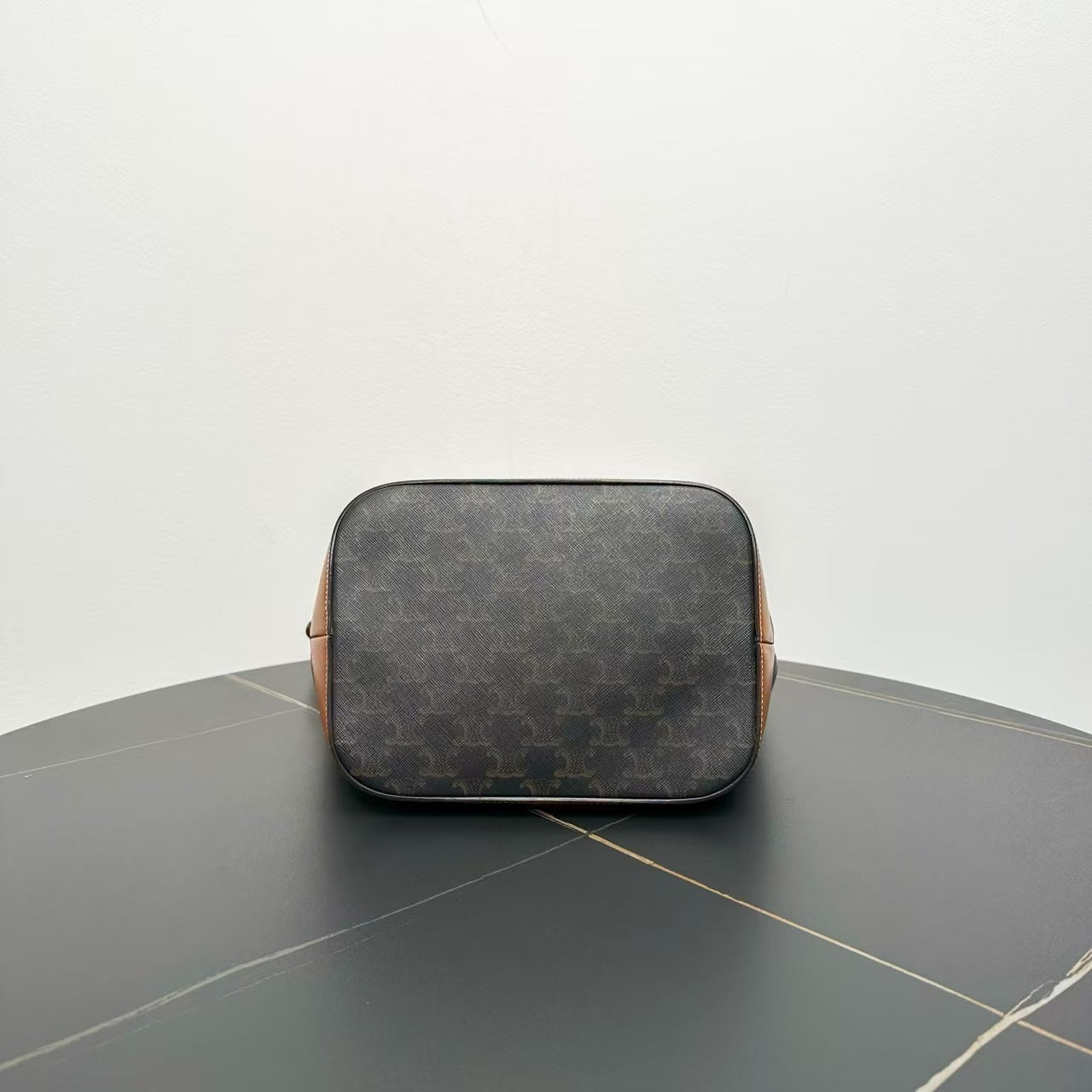 Celine Triomphe Canvas Tan Leather Bucket Bag Medium