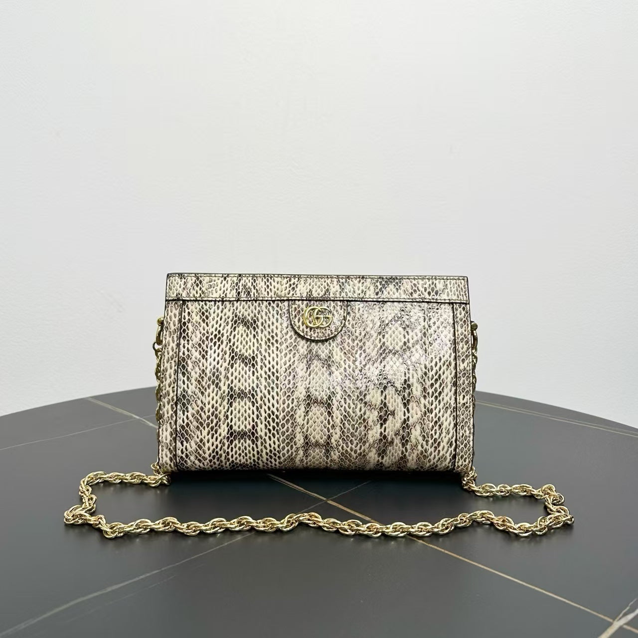 Gucci Ophidia Python Leather Chain Bag Small Beige