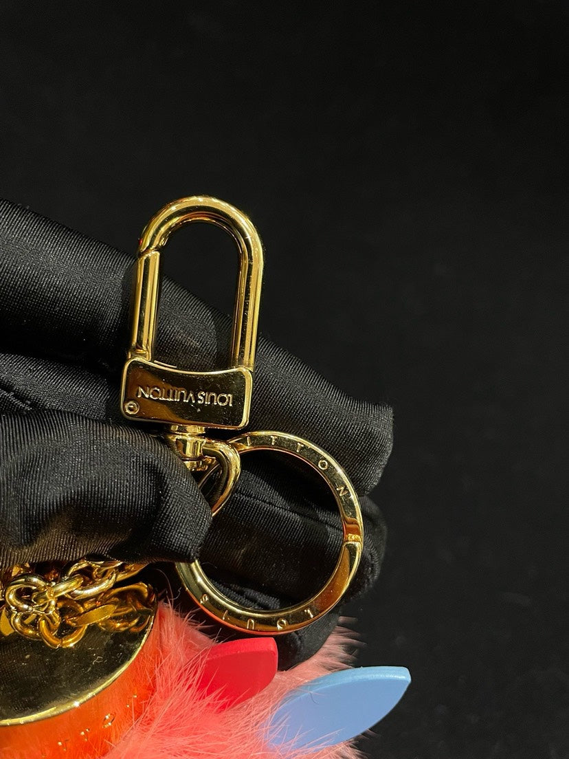 Louis Vuitton Pink Fur Pom Pom Bag Charm Keychain Multicolor Petals