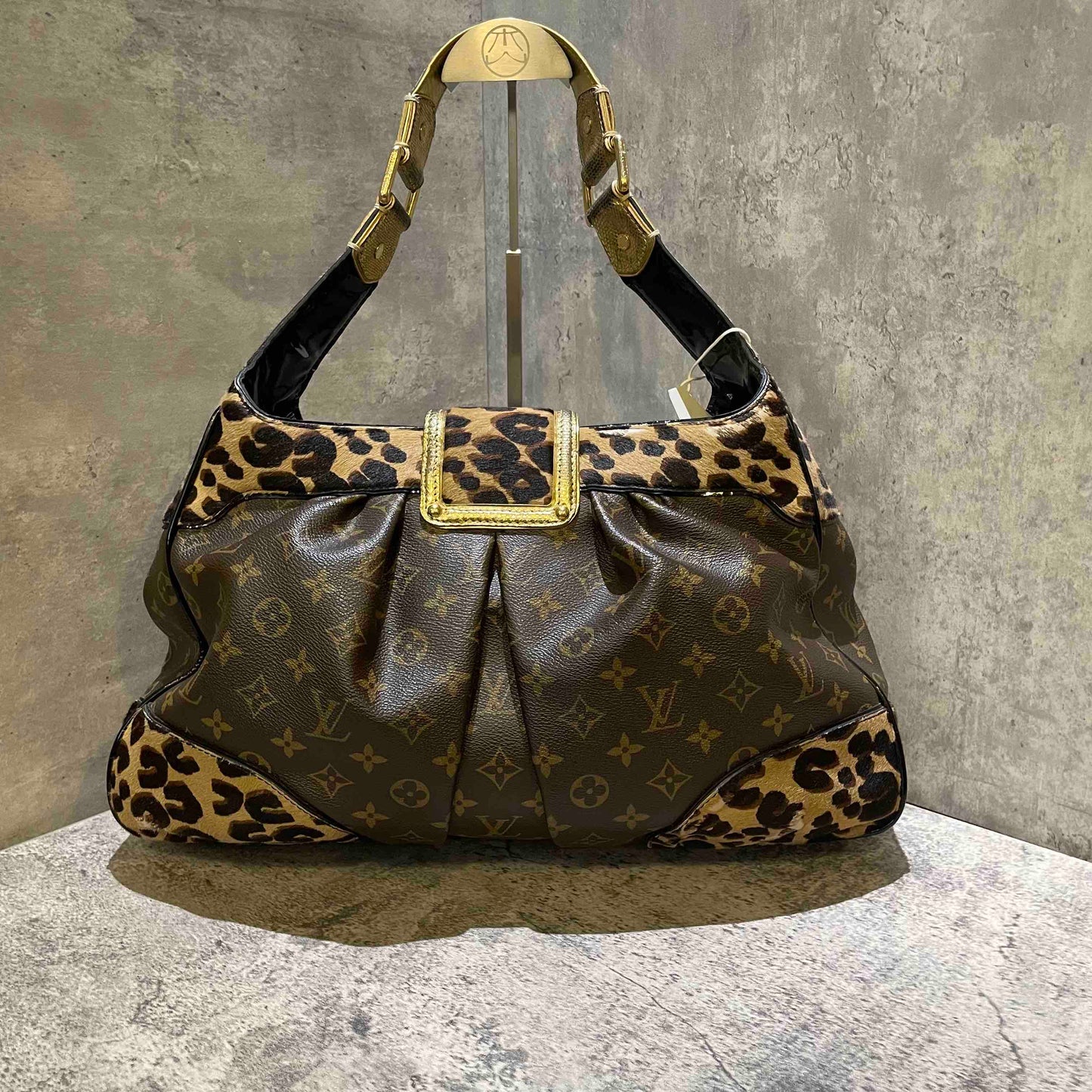 Louis Vuitton Leopard Print Monogram Canvas Shoulder Bag Vintage