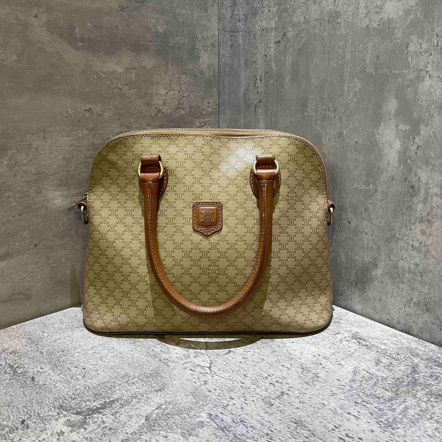 Celine Vintage Alma Beige Monogram Canvas Bag Medium