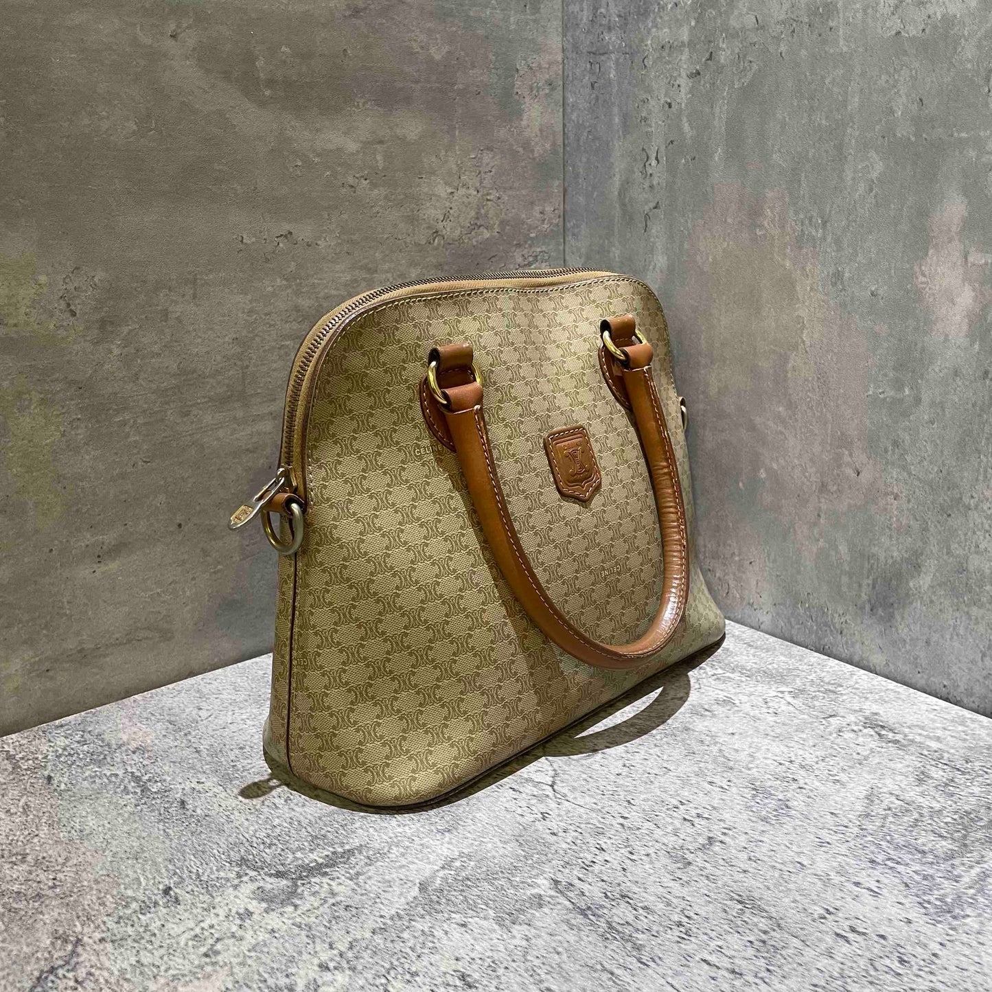 Celine Vintage Alma Beige Monogram Canvas Bag Medium