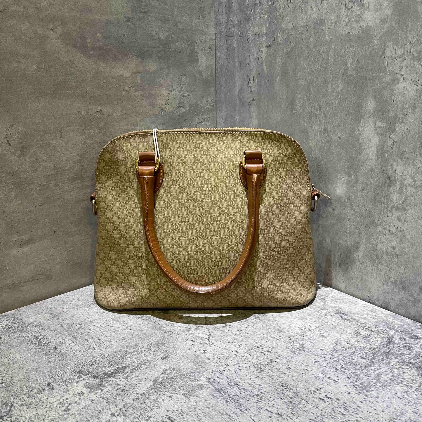 Celine Vintage Alma Beige Monogram Canvas Bag Medium