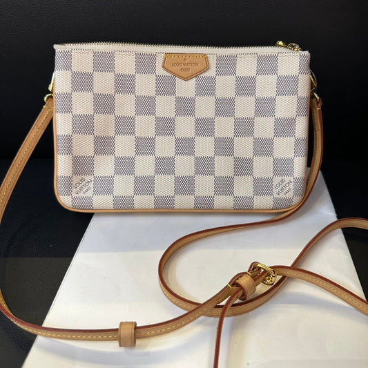 Louis Vuitton White Damier Azur Double Zip Crossbody Bag