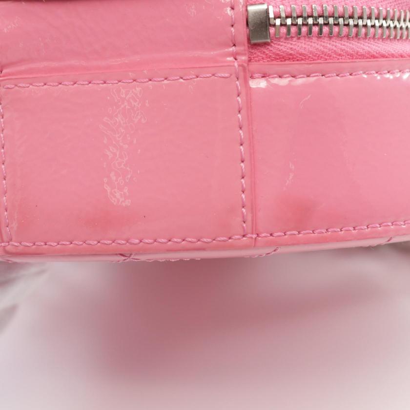 Chanel Coco Mark Round Pink Patent Leather Chain Handbag 2WAY Silver Hardware