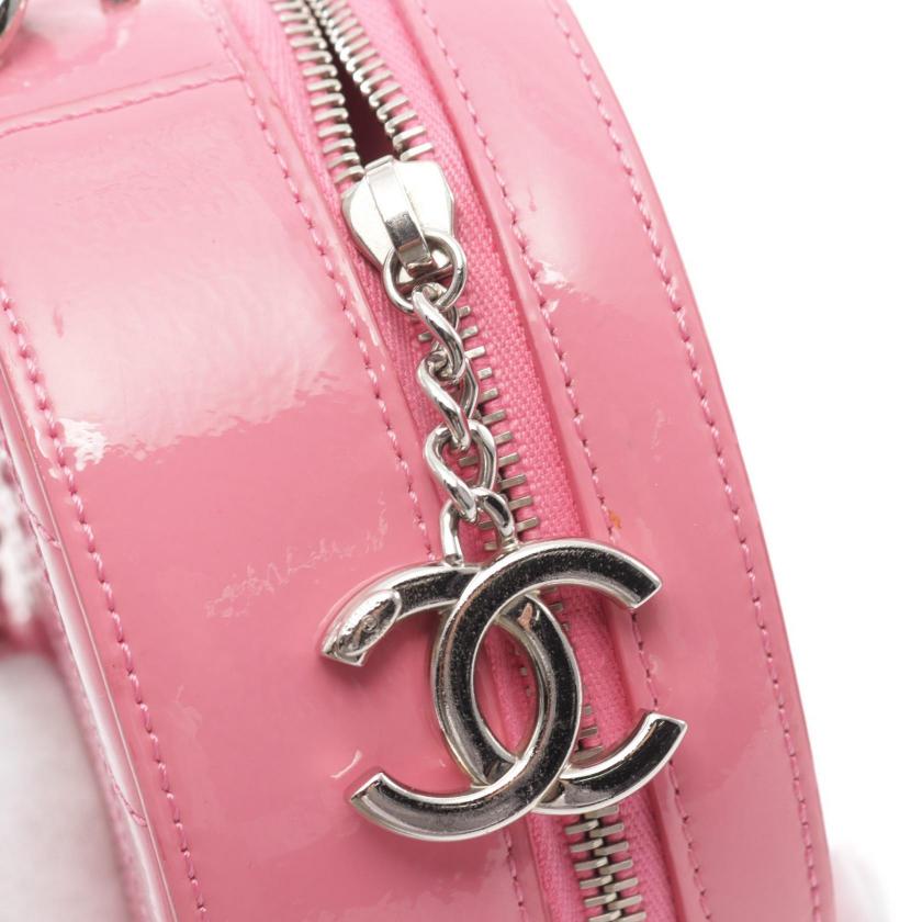 Chanel Coco Mark Round Pink Patent Leather Chain Handbag 2WAY Silver Hardware