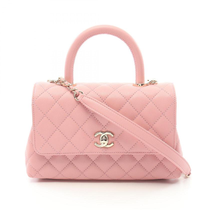 Chanel Coco Handle Pink Caviar Leather 2Way Flap Handbag Gold Hardware