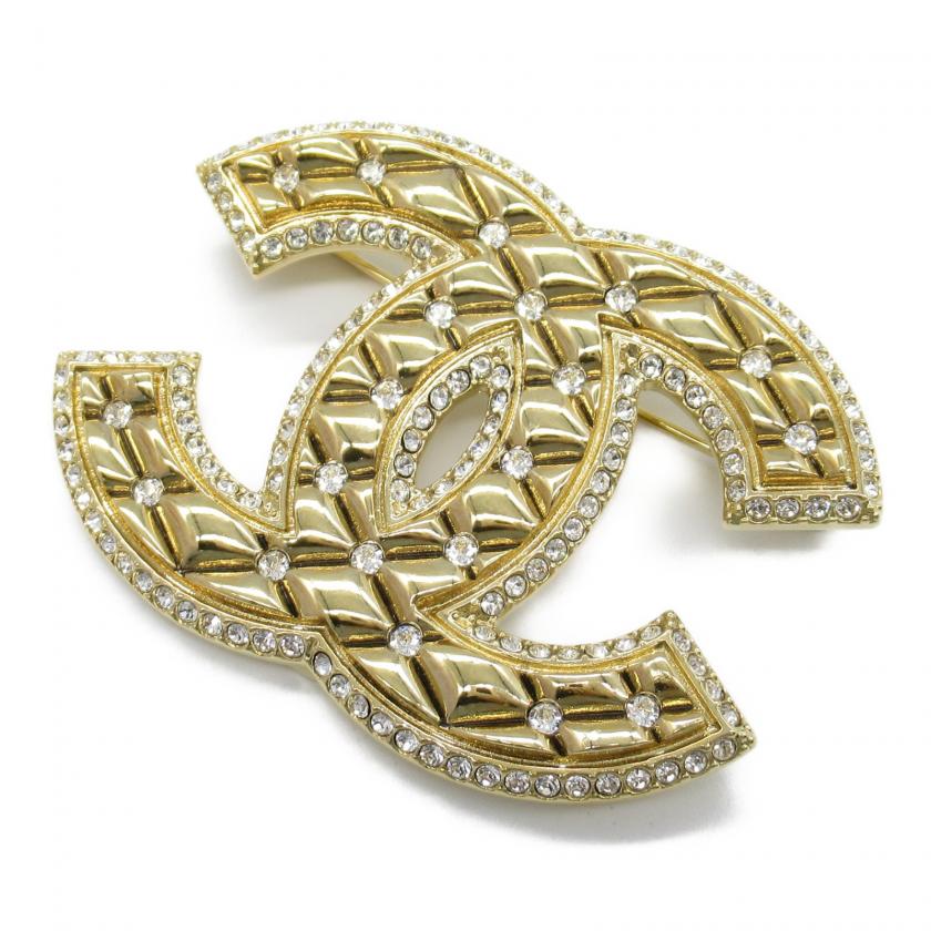 Chanel Coco Mark Gold Plated Clear Stone Brooch