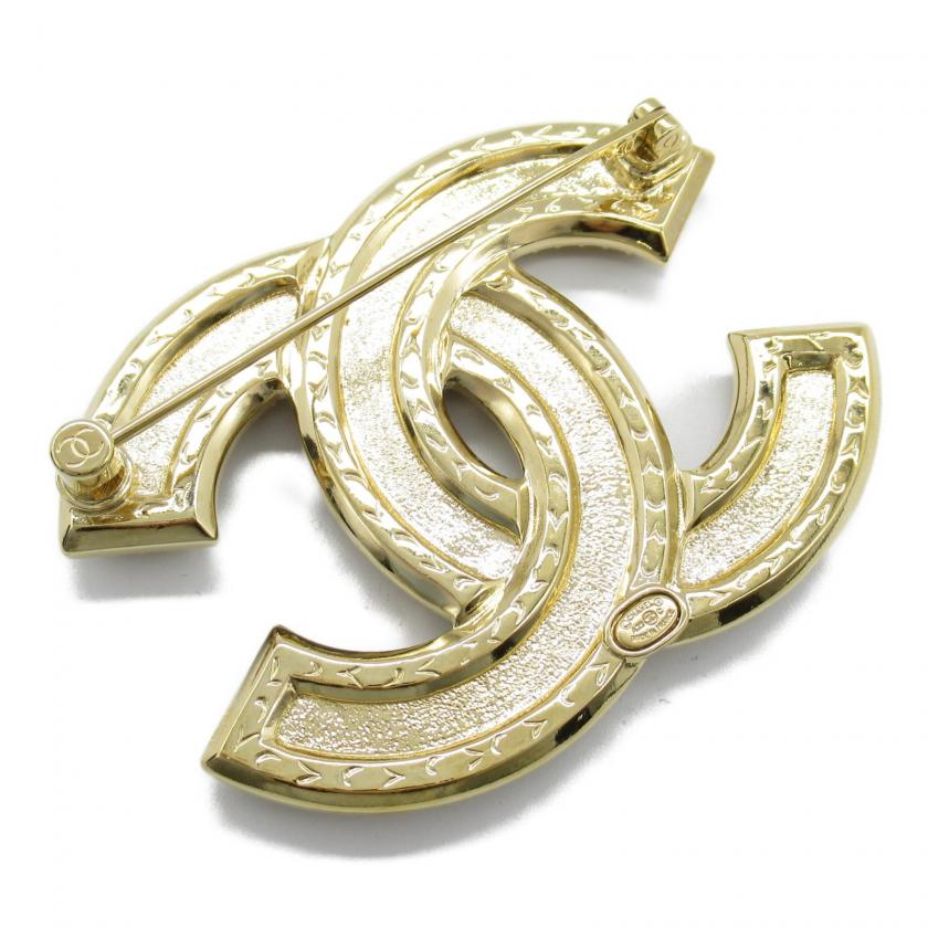 Chanel Coco Mark Gold Plated Clear Stone Brooch