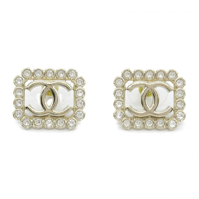 Chanel Gold Plated Clear Champagne Earrings
