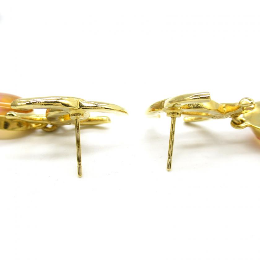 Chanel Pink Gold Plated Earrings with Stones Yellow Gold