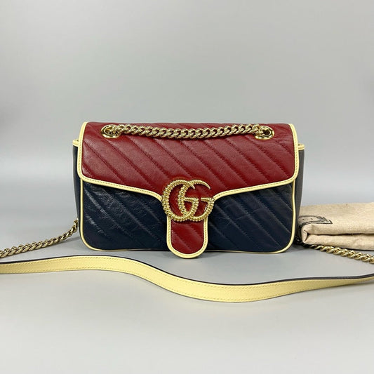 Gucci Marmont Red Navy Leather Shoulder Bag 26cm