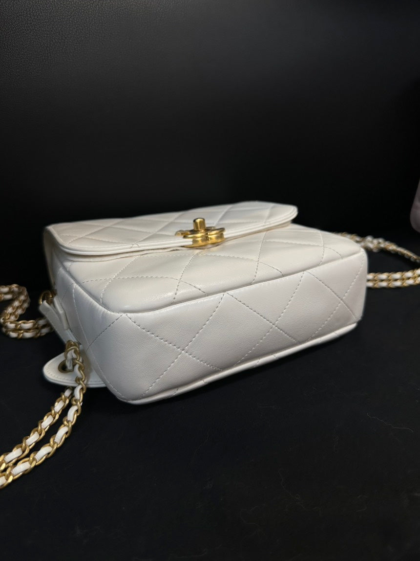 Chanel 23P White Leather Quilted Backpack Medium Size