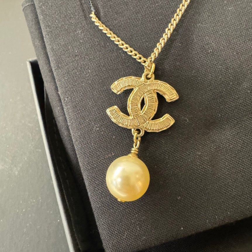 Chanel Gold-Tone Pearl Pendant Necklace