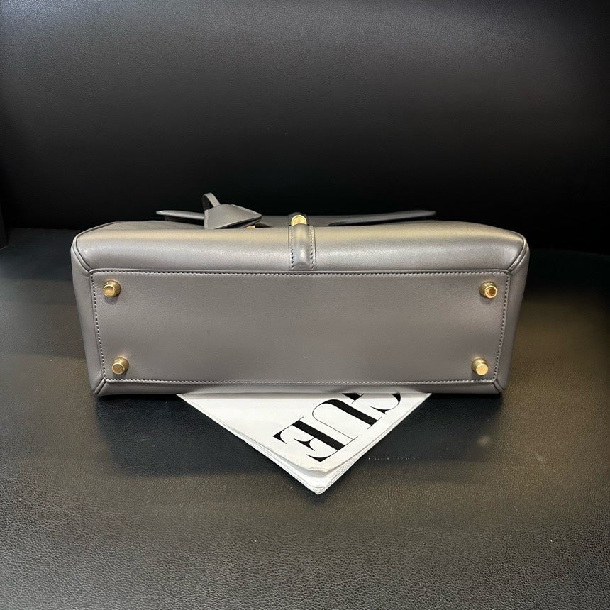 Celine Soft 16 Gray Cowhide Gold Buckle Handbag