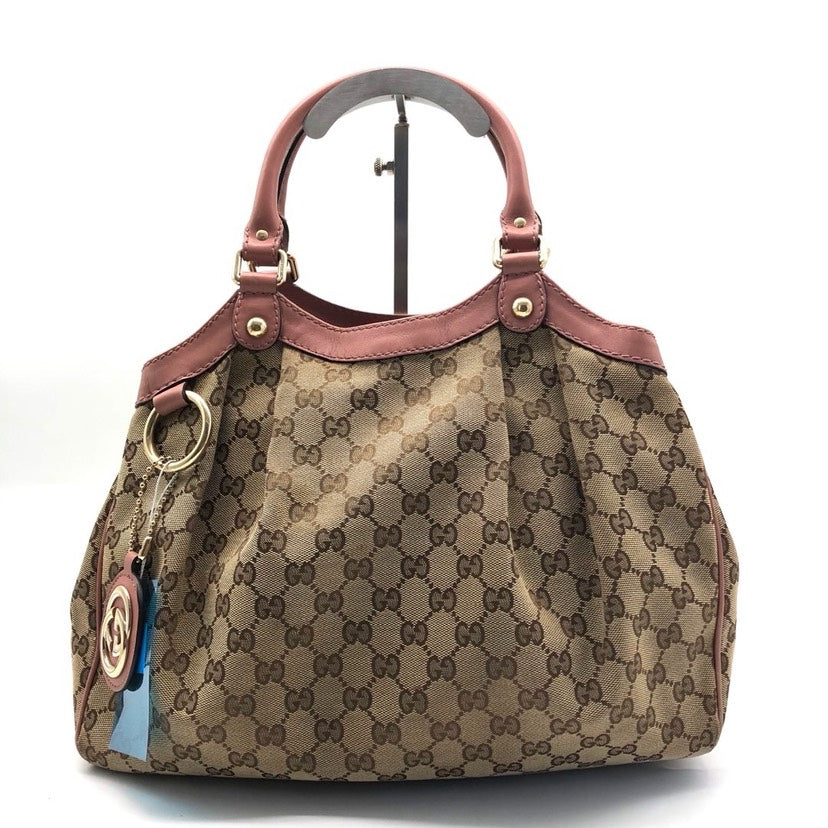 Gucci Beige Monogram Canvas Leather Tote Bag 34x26x16cm