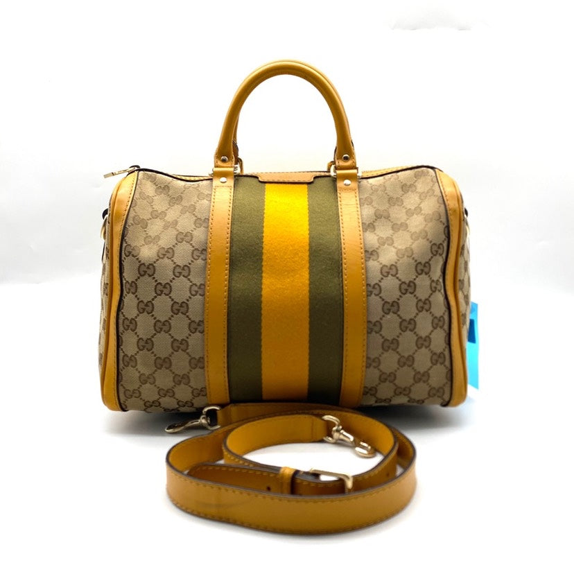 Gucci Boston Beige and Yellow GG Canvas Bag 32x24x18cm
