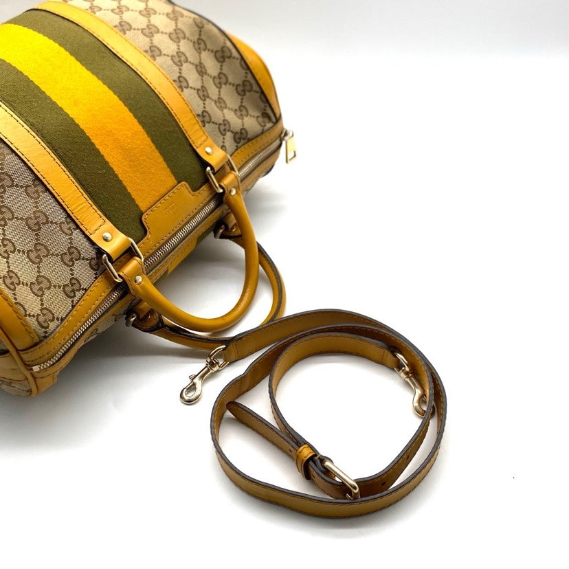 Gucci Boston Beige and Yellow GG Canvas Bag 32x24x18cm