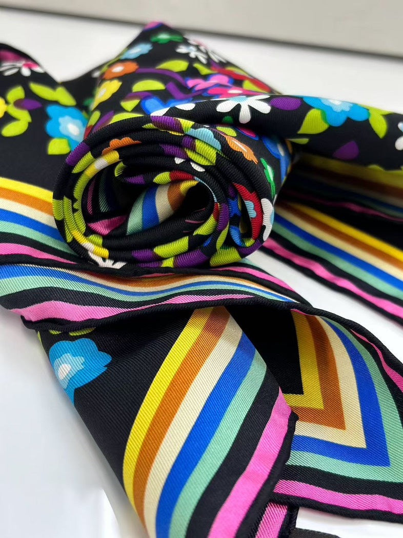 Louis Vuitton Floral Black Multicolor Scarf 70x70