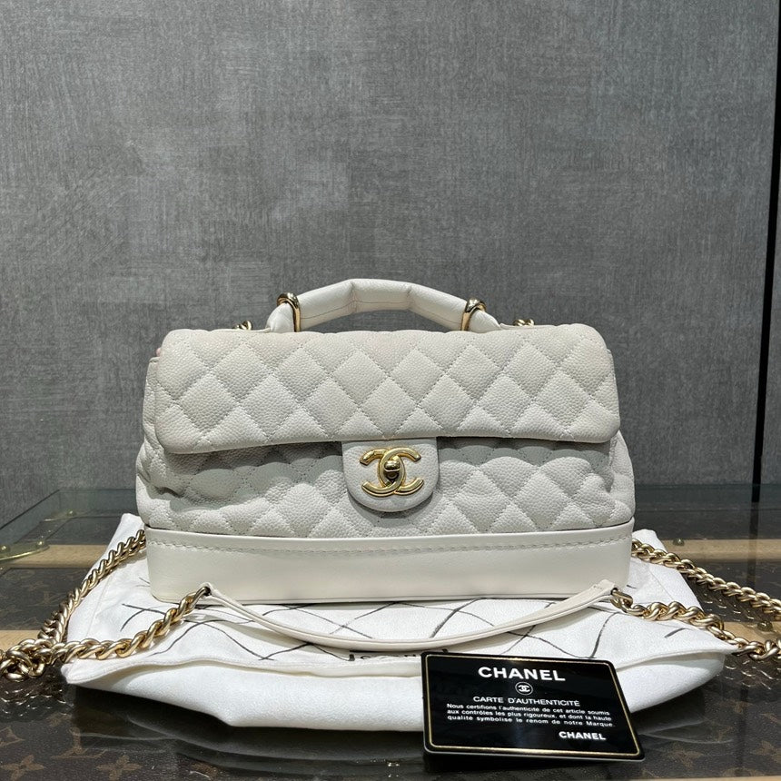 Chanel White Quilted Caviar Leather Flap Bag Medium