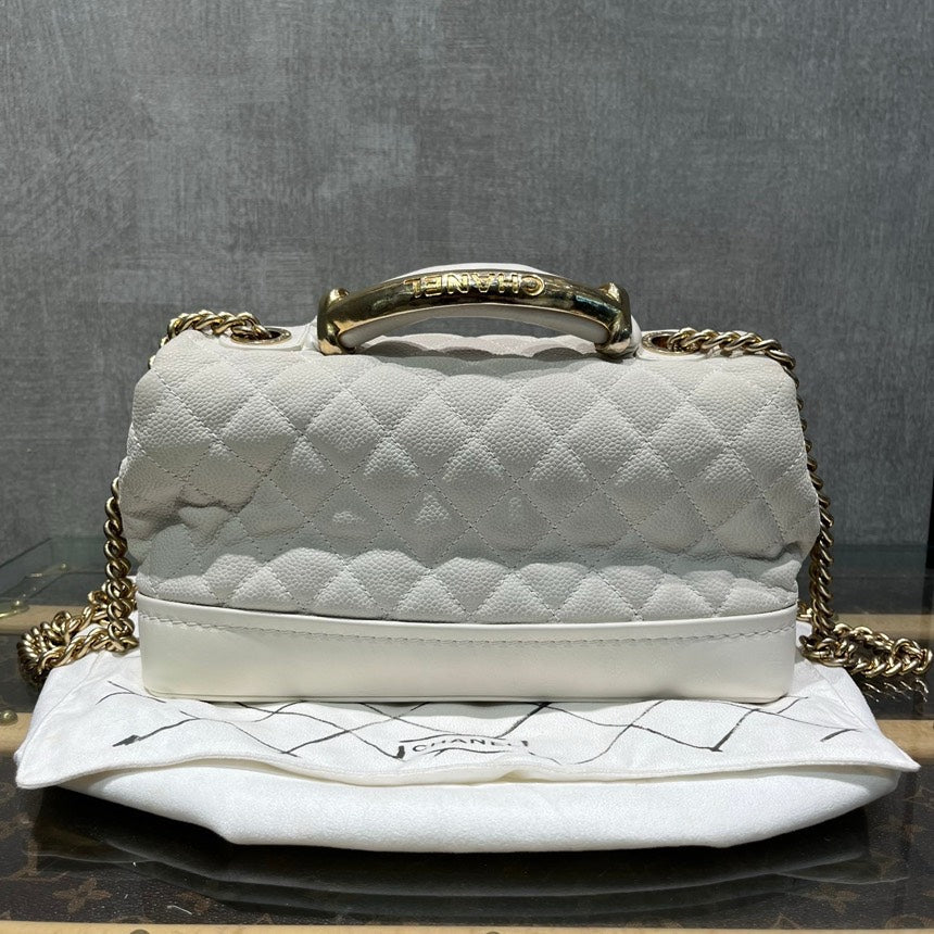 Chanel White Quilted Caviar Leather Flap Bag Medium