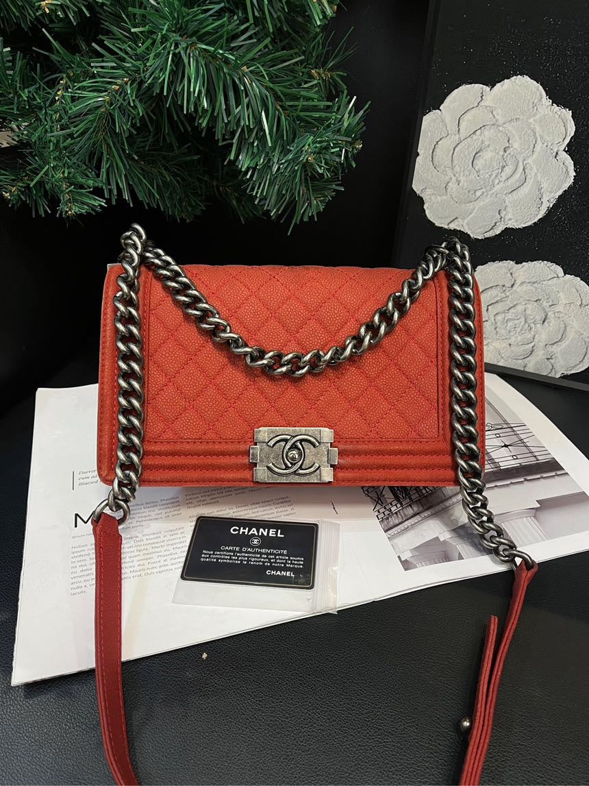 Chanel Red Medium LeBoy Crossbody Bag Silver Chain