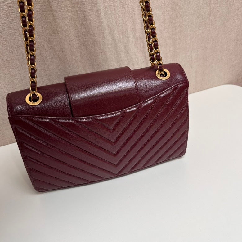 Chanel Burgundy Leather Chevron Quilted Cross Body Bag Medium