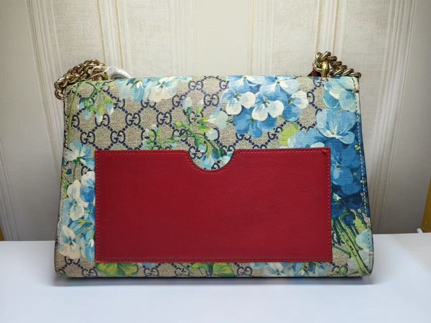 Gucci Padlock Blue Floral Monogram Canvas Bag Medium