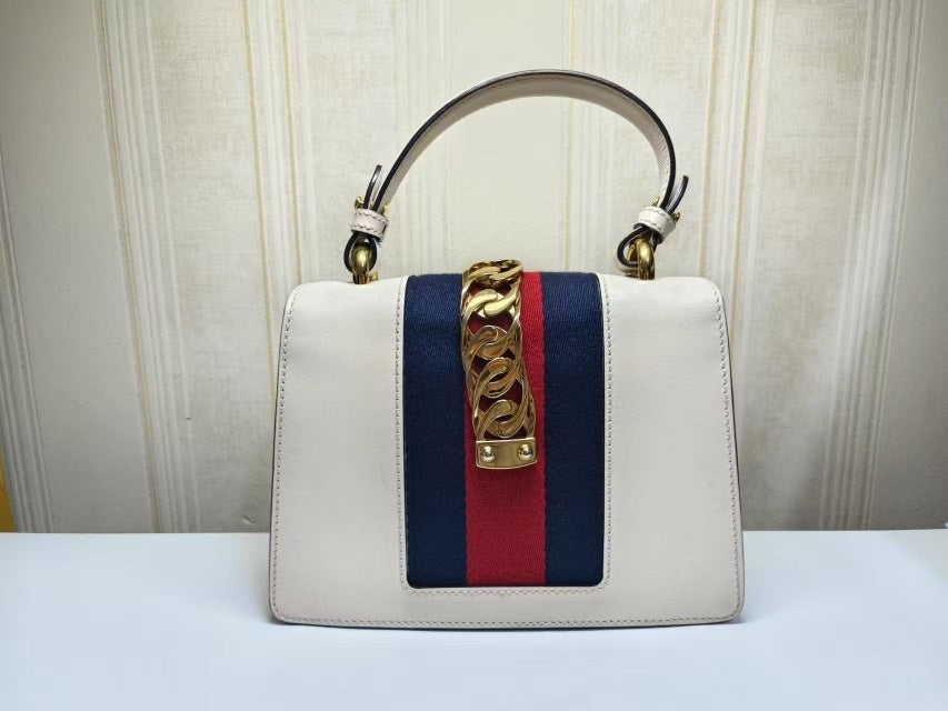 Gucci Sylvie White Floral Embroidered Leather Bag Medium