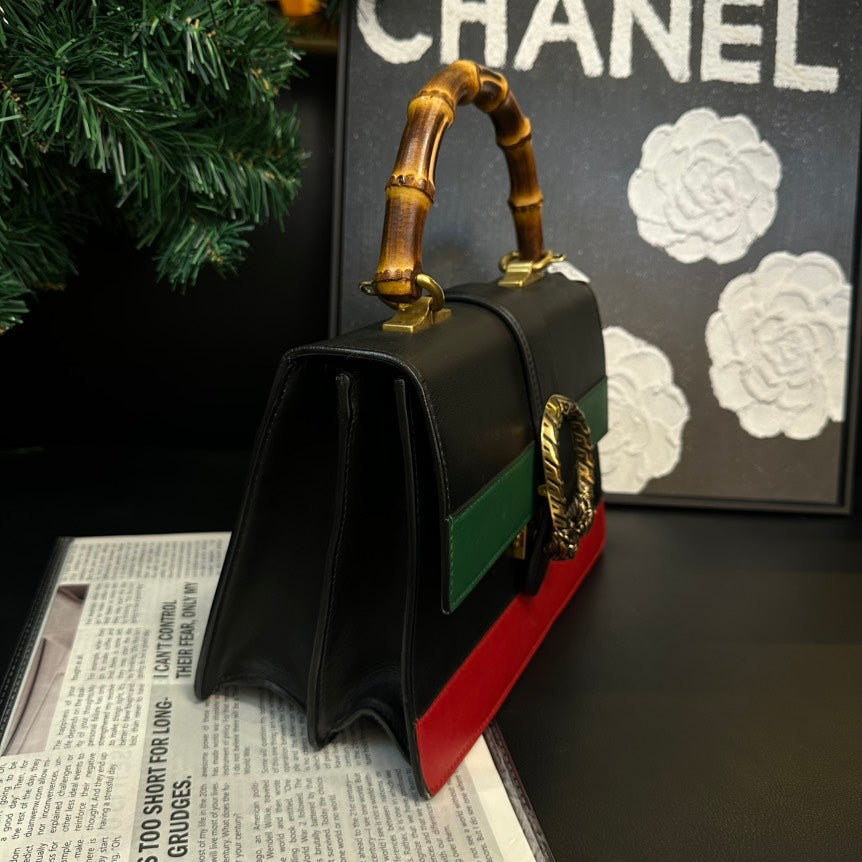 Gucci Bamboo Handle Black Green Red Leather Bag