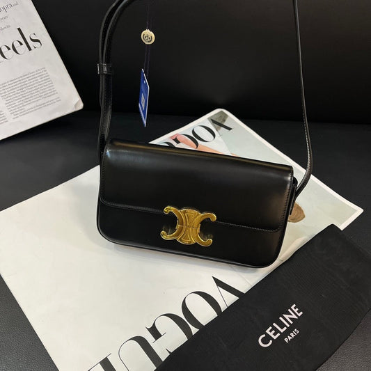 Celine Black Gold Arc de Triomphe Baguette Shoulder Bag Medium