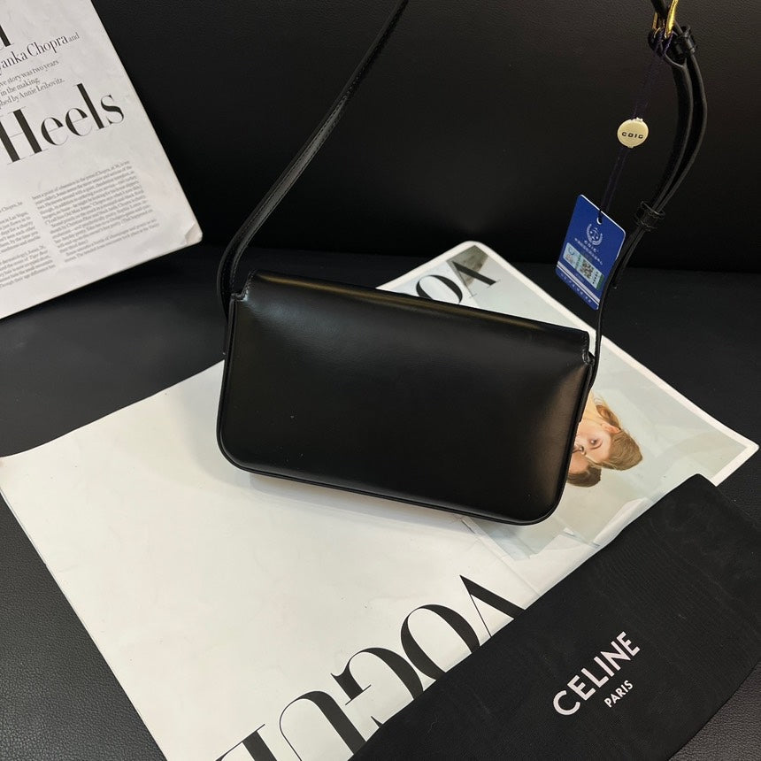 Celine Black Gold Arc de Triomphe Baguette Shoulder Bag Medium