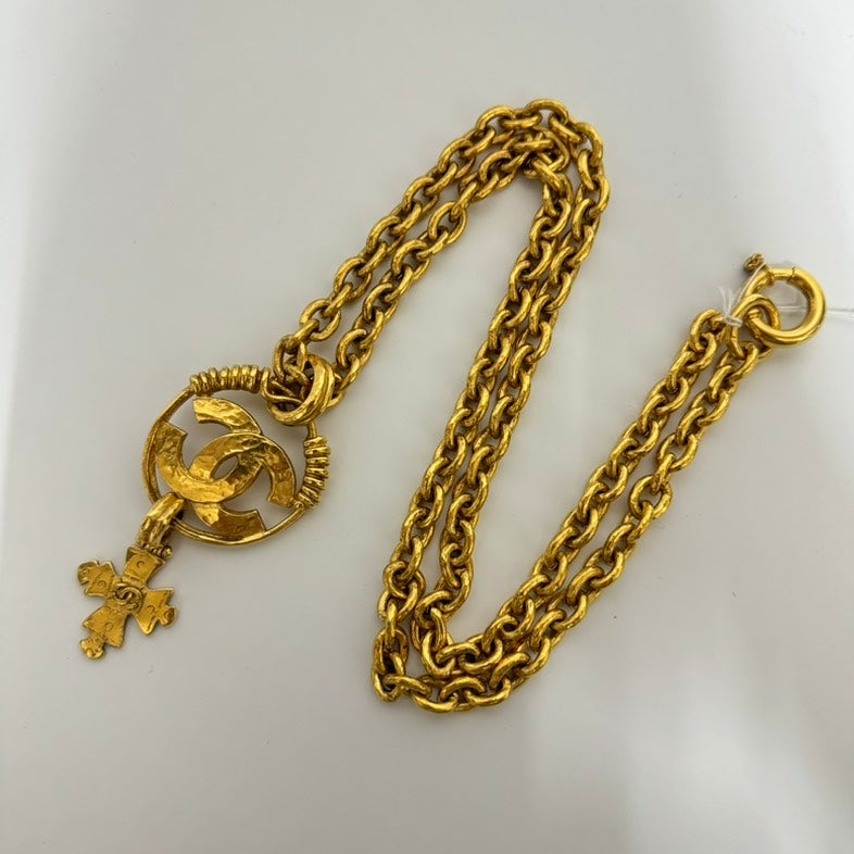 Chanel Gold Vintage CC Pendant Necklace