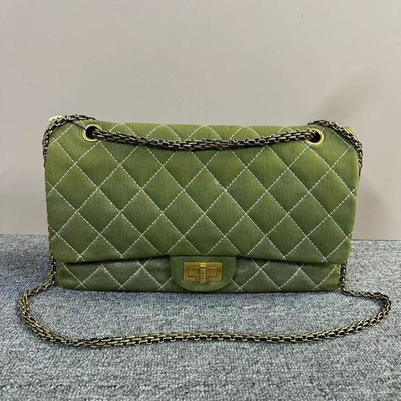 Chanel 2.55 Green Quilted Bag Large Size