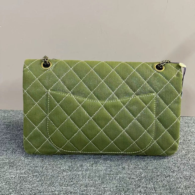 Chanel 2.55 Green Quilted Bag Large Size