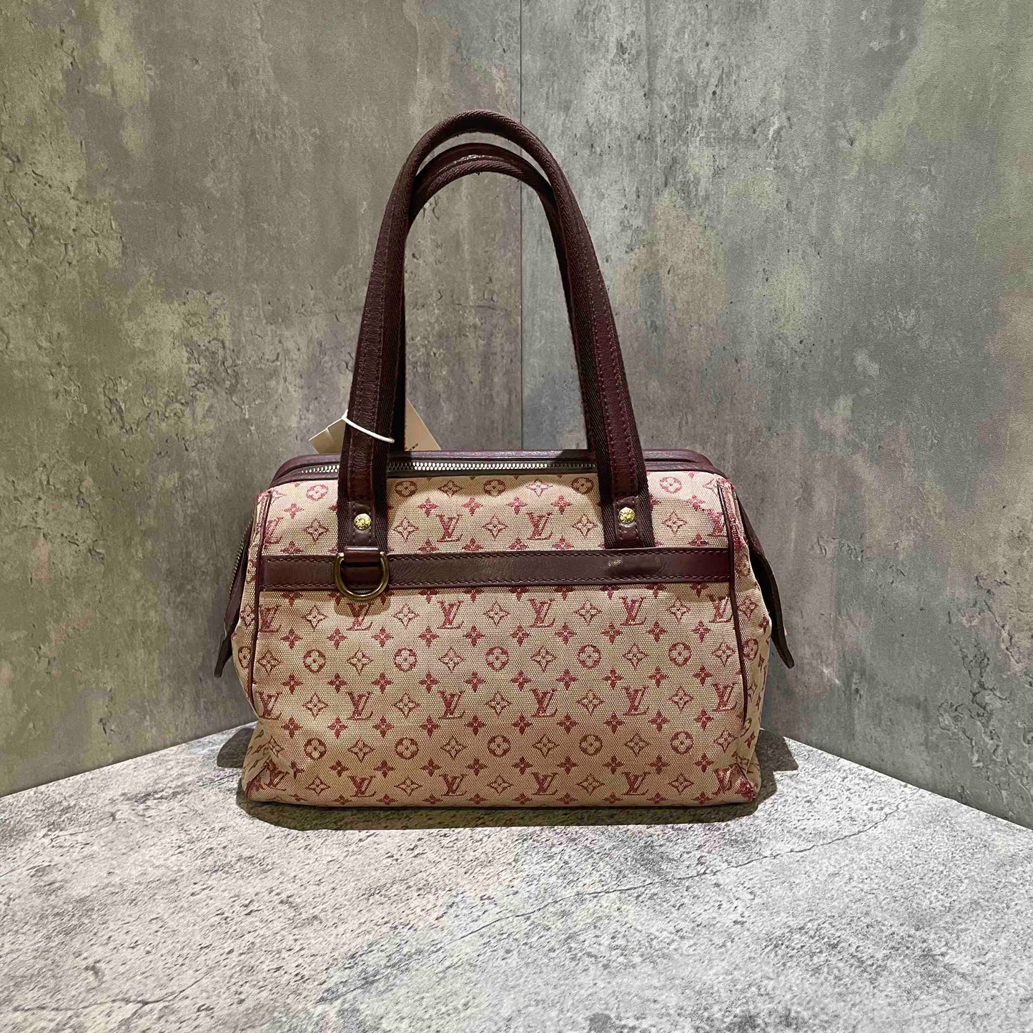 Louis Vuitton Mini Lin Monogram Red Canvas Bowling Bag Brown Handles Medium