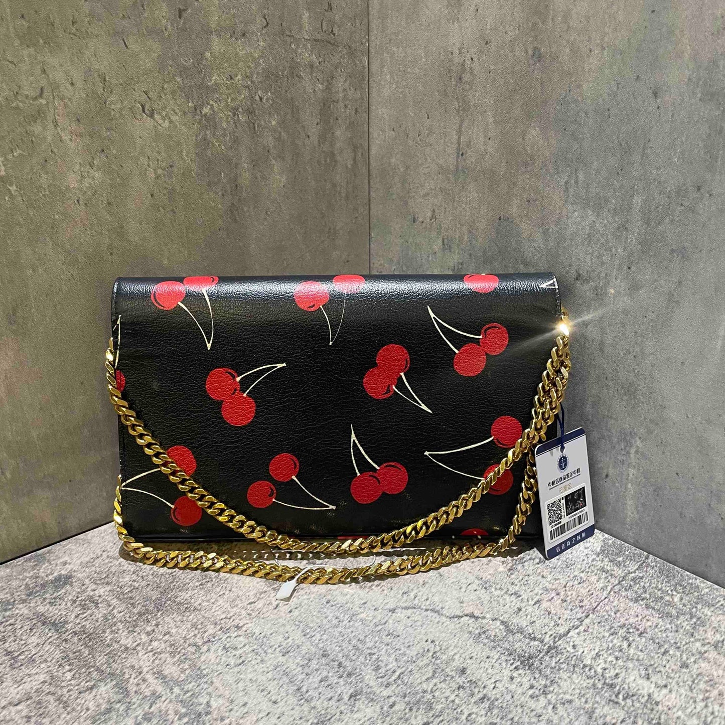 Saint Laurent Kate Black Cherry Print Leather Clutch Bag Medium