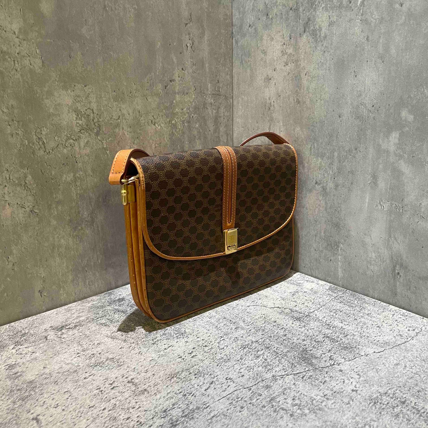 Celine Vintage Brown Monogram Canvas Messenger Bag Medium